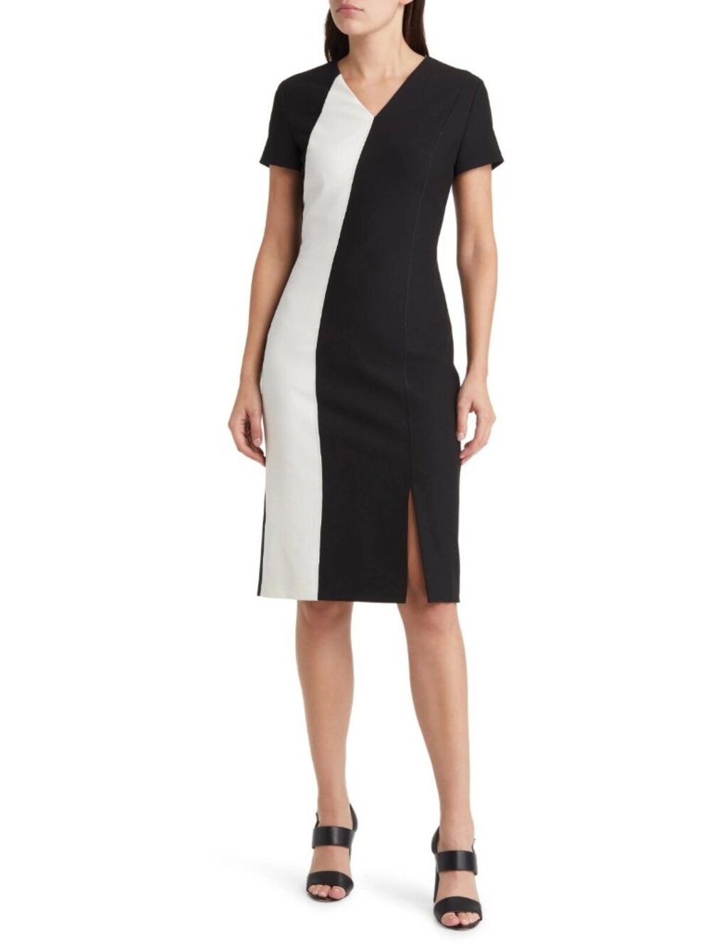 HUGO BOSS Dahota1 Women's V-Neck Business Sheath Dress Black / White Size 2